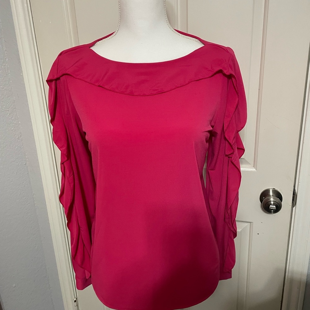Ann Taylor Pink Ruffled Flutter Sleeve Top